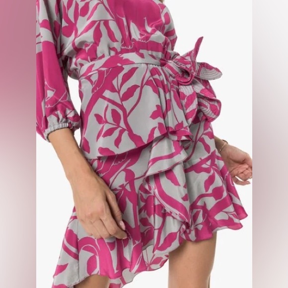 Johanna Ortiz Lady Marmalade 100% Silk Floral Mini Dress w/Sash & Flower Size 6 - Picture 7 of 16